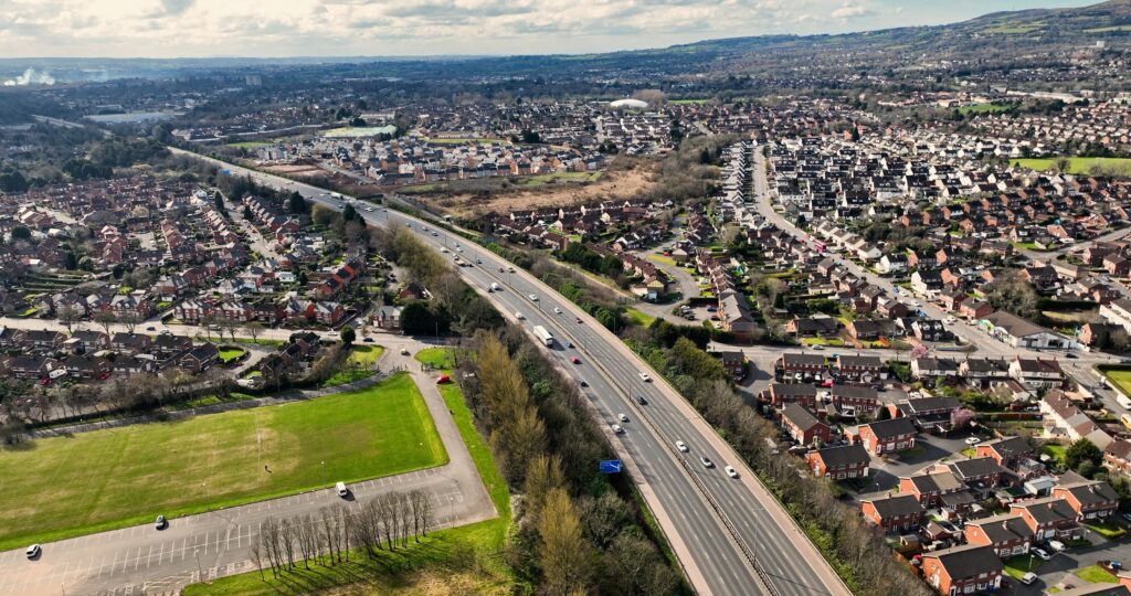 Aerial view of traffic on a motorway